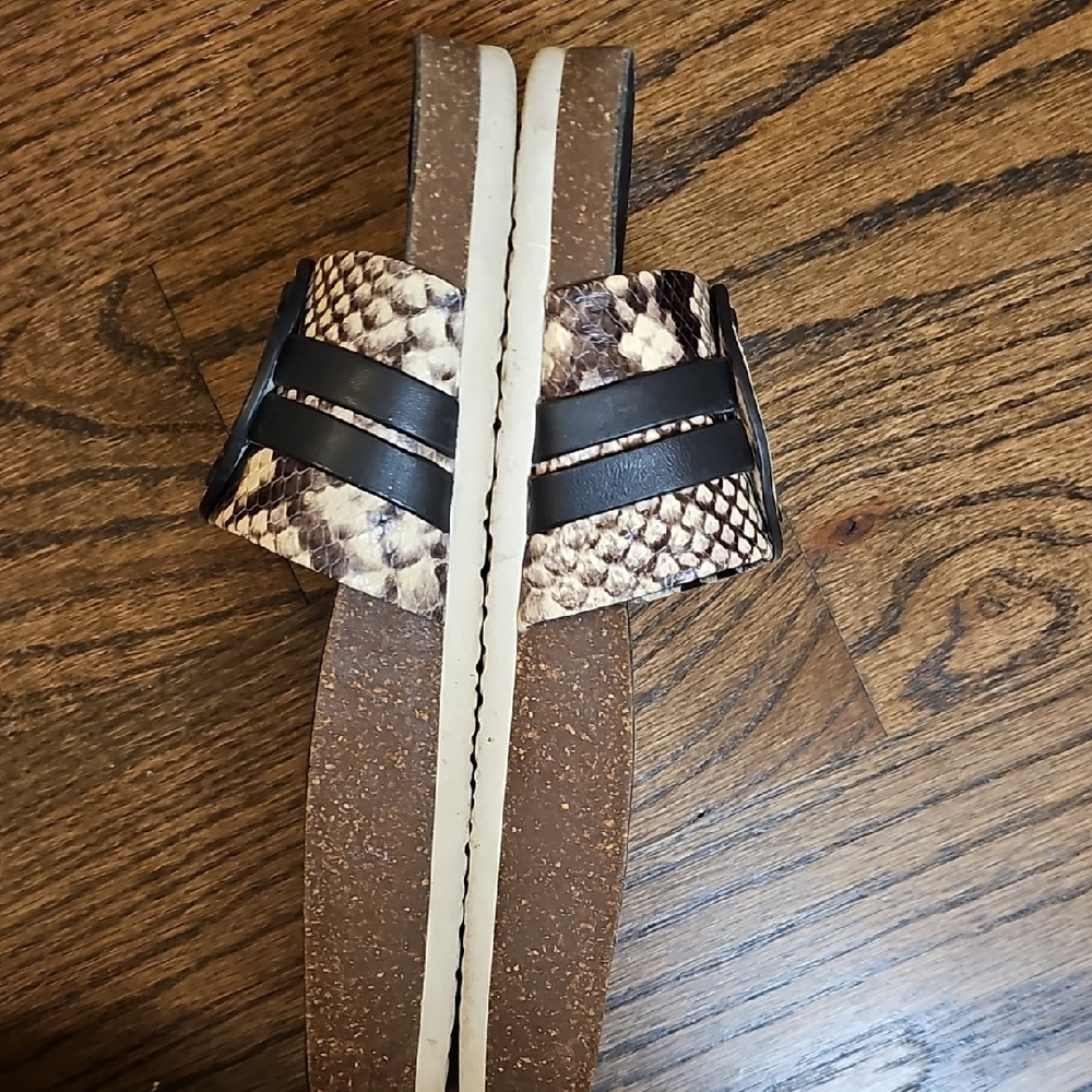 Tory Burch Leigh Slide Sandals Black and Brown Snake Print - Picture 2 of 13